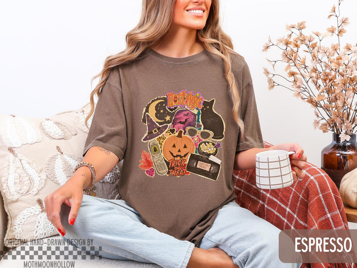 Nostalgic Halloween Shirt, 90s Spooky Collage Tee, Retro Trick or Treat Shirt, Black Cat Pumpkin Graphic Tee