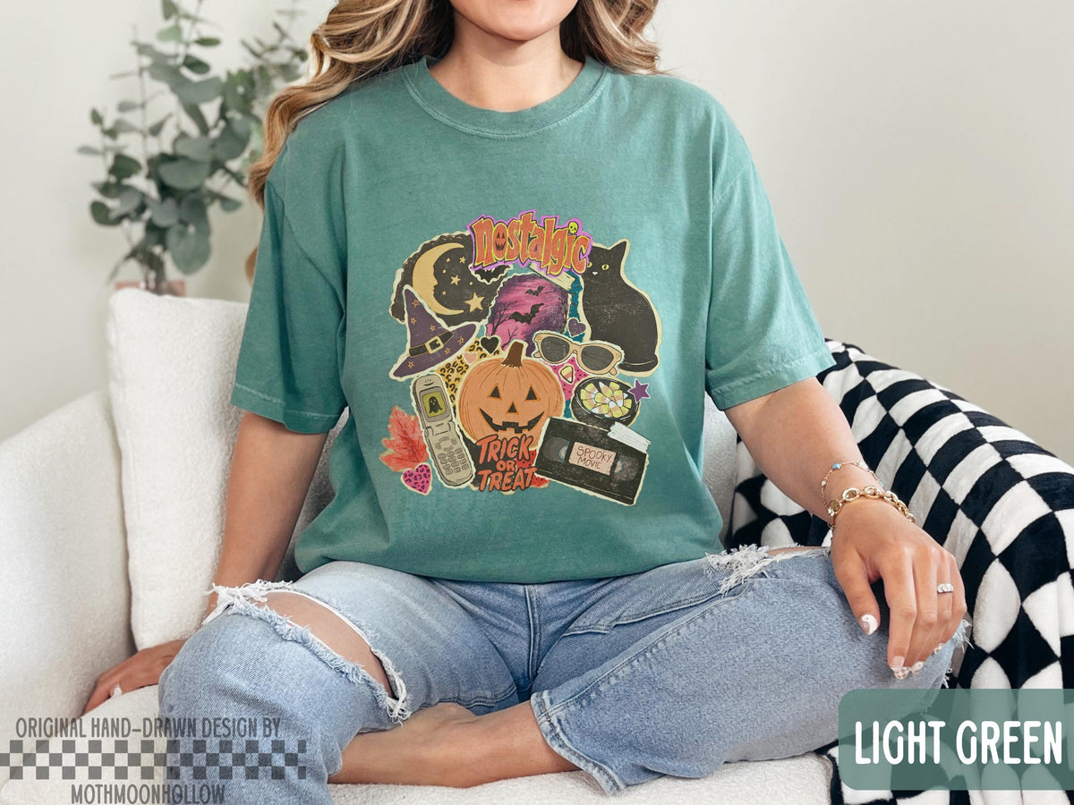 Nostalgic Halloween Shirt, 90s Spooky Collage Tee, Retro Trick or Treat Shirt, Black Cat Pumpkin Graphic Tee