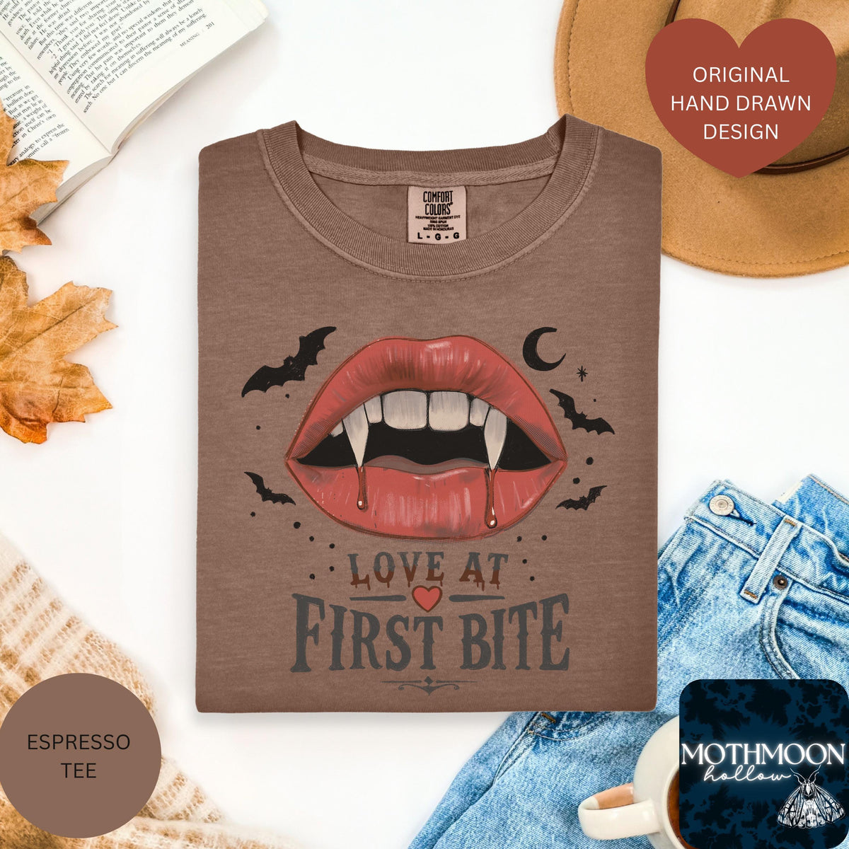 Love At First Bite Shirt, Vampire Lips Tee, Retro Halloween Shirt, Gothic Romance Tee, Spooky Bat Shirt